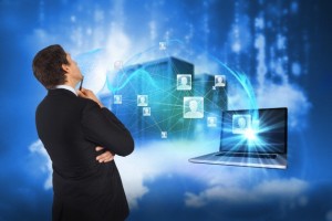 Composite image of thinking businessman
